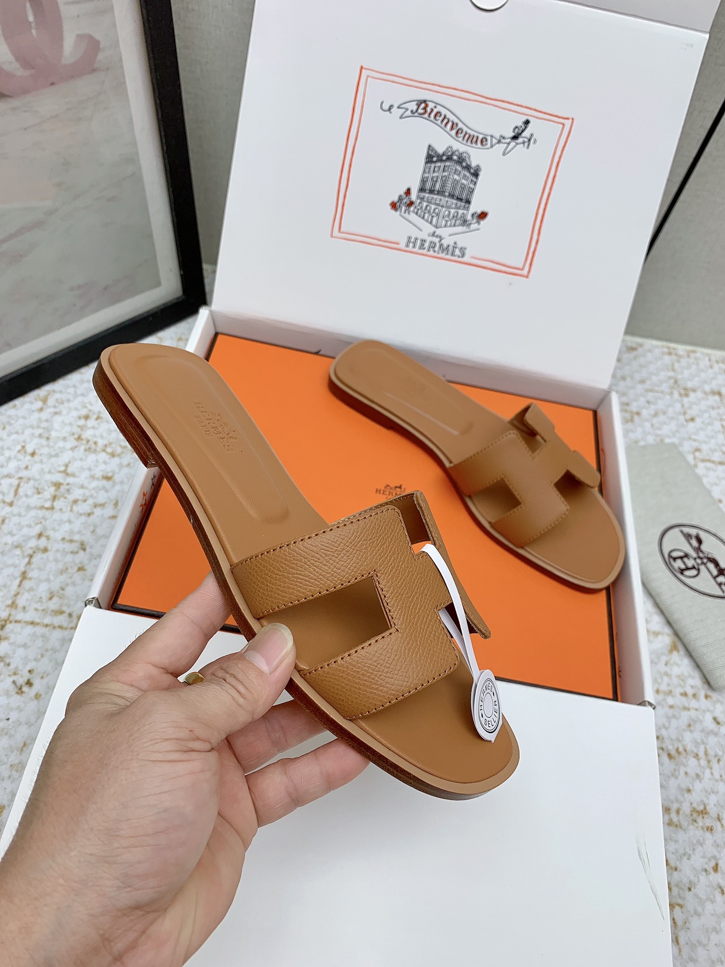 Hermès Oran Leather Flat Sandals Slides, Classic Style, Sizes 35-42 Available 6 i1750233258 5128 5