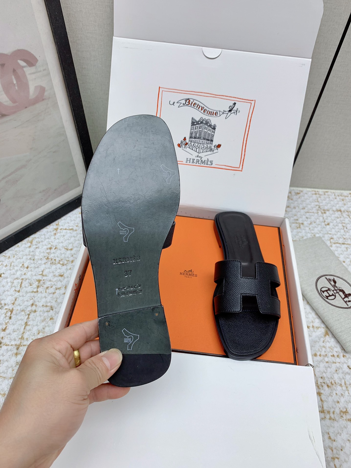 Hermès Oran Black Leather Sandals Slides, Available in Multiple Sizes 7 i1750233282 9317 2