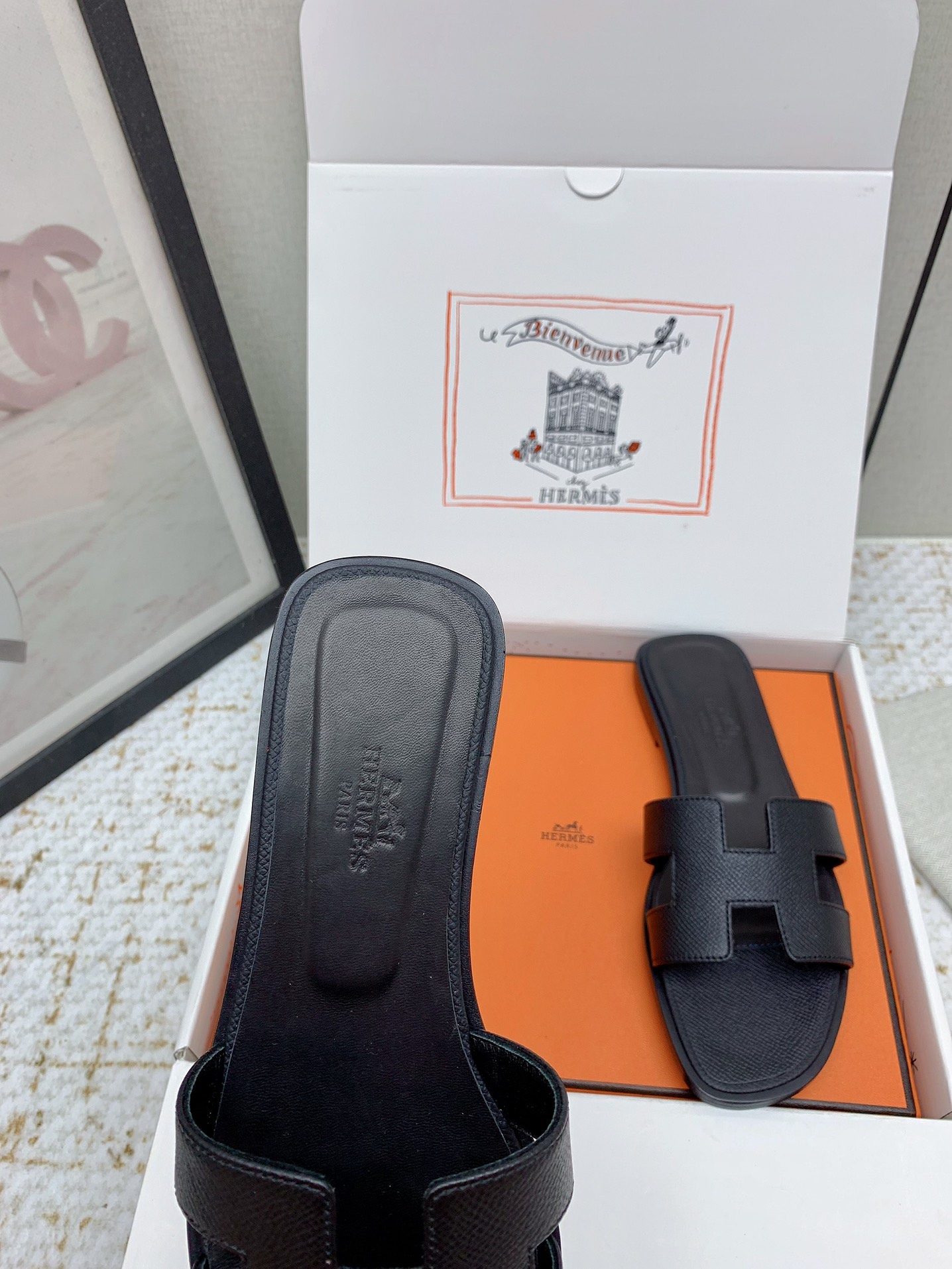 Hermès Oran Black Leather Sandals Slides, Available in Multiple Sizes 6 i1750233283 3542 8