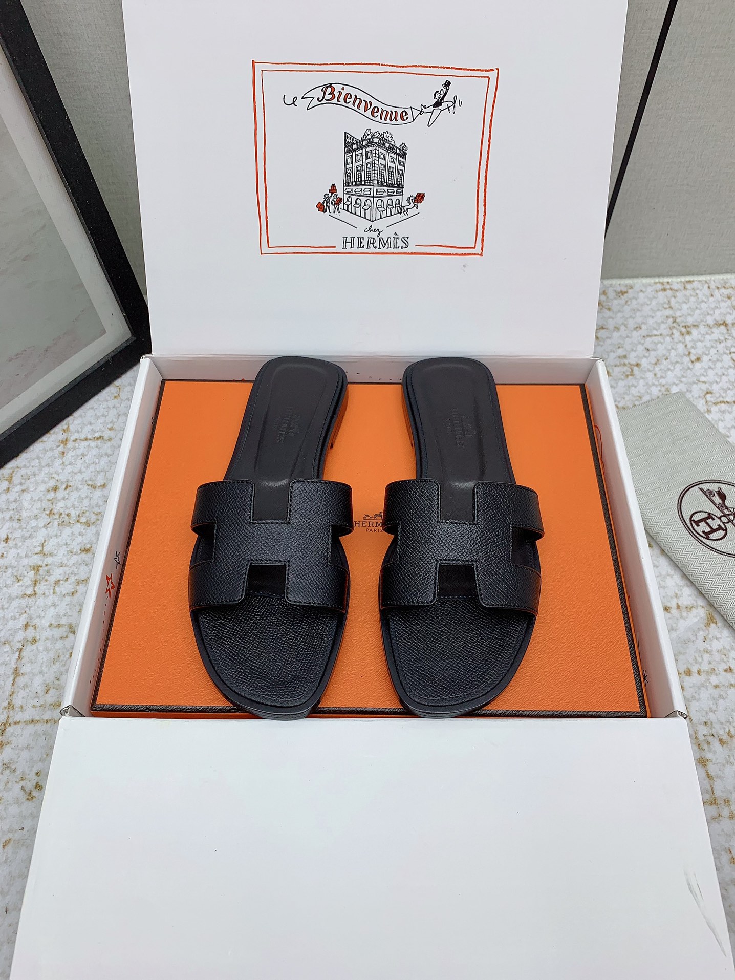 Hermès Oran Black Leather Sandals Slides, Available in Multiple Sizes 2 i1750233283 9706 3