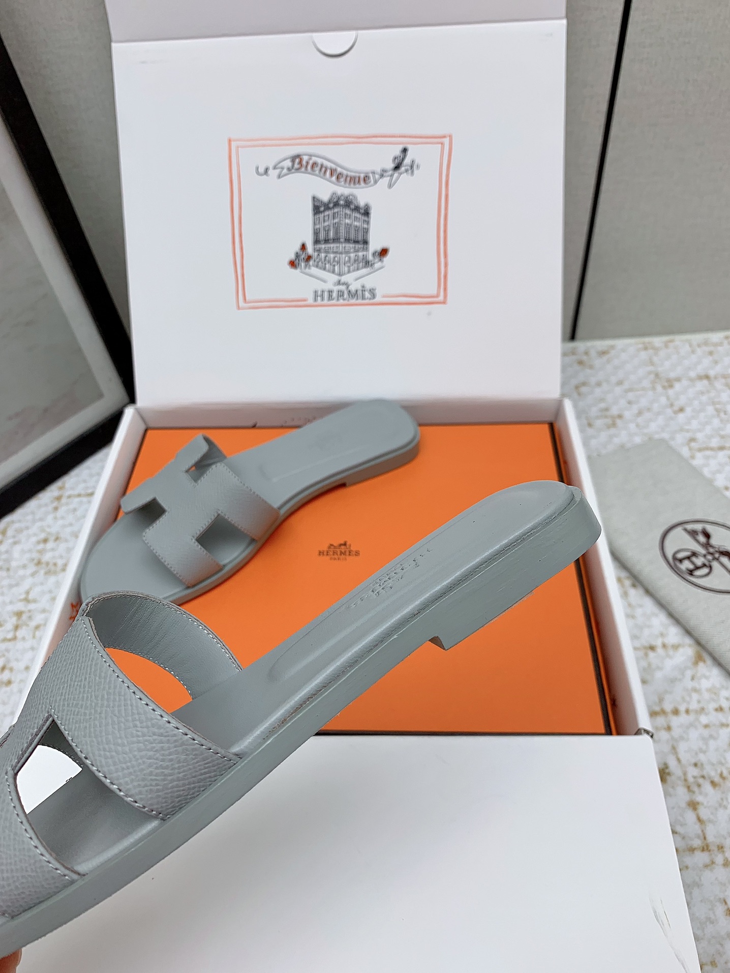 Hermès Oran Sandal, Gray Leather Slides for Women, Sizes 35-42 Available 8 i1750233341 5224 3