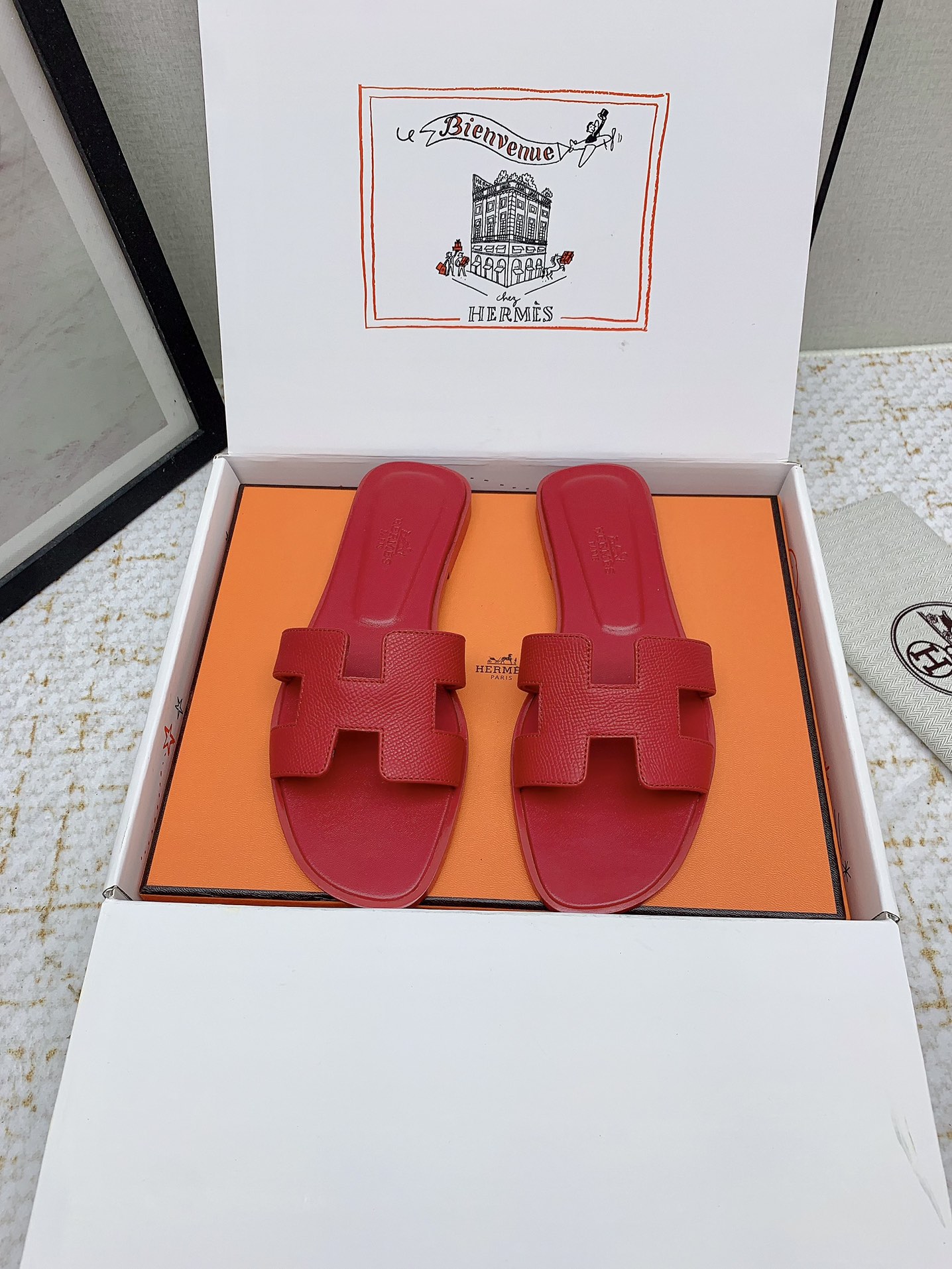 Hermes Oran Red Leather Women's Sandals Slides Designer Summer Shoes 3 i1750233398 1169 5
