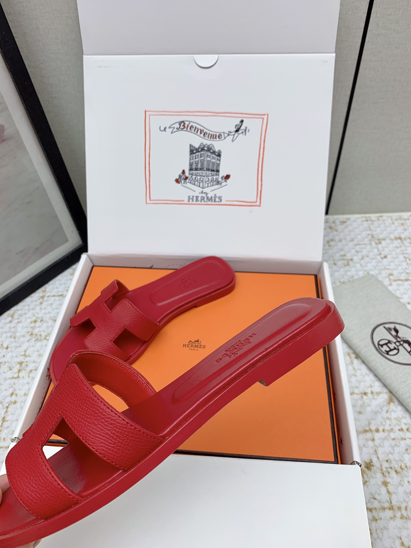 Hermes Oran Red Leather Women's Sandals Slides Designer Summer Shoes 9 i1750233398 2673 1