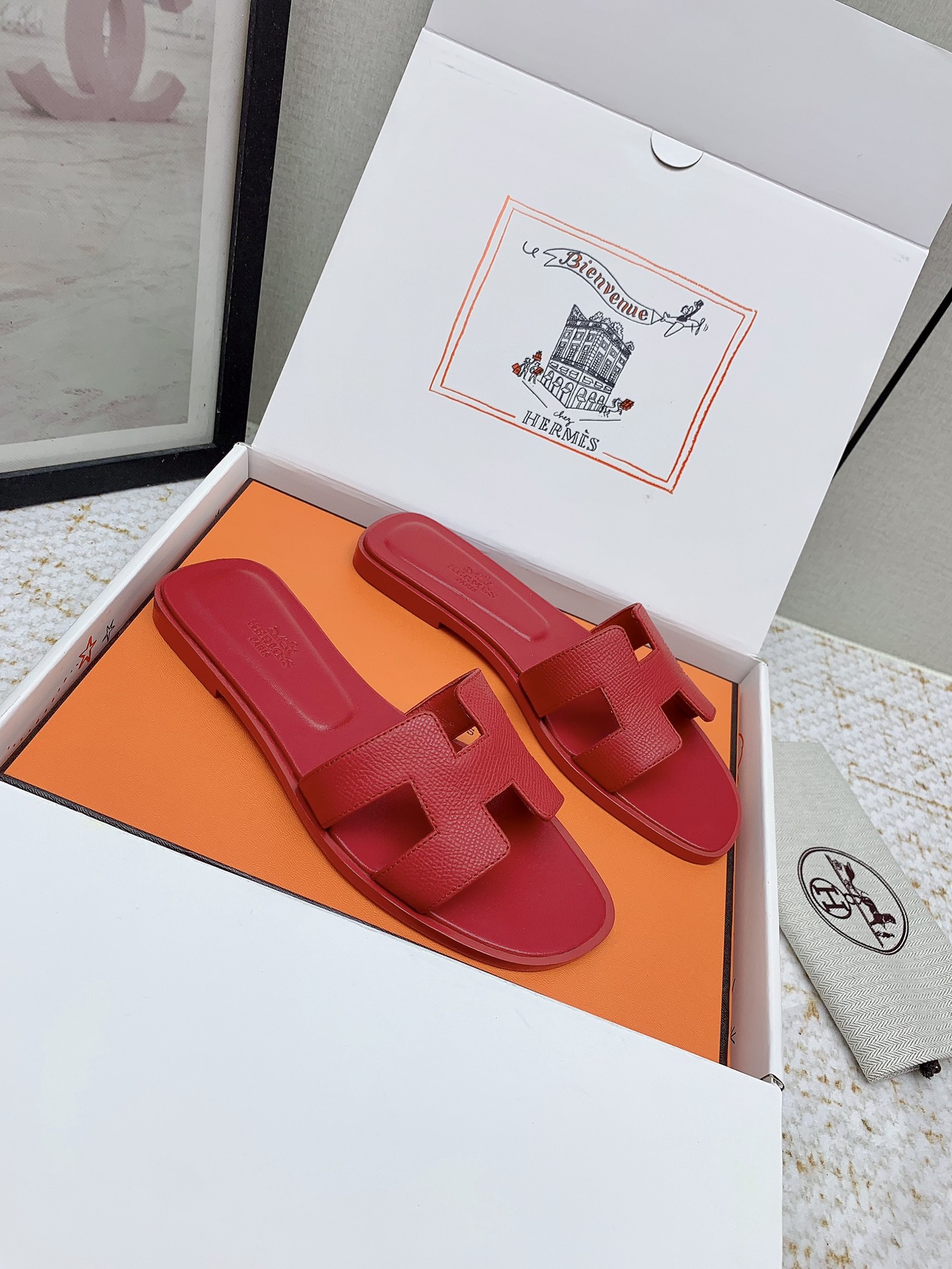 Hermes Oran Red Leather Women's Sandals Slides Designer Summer Shoes 2 i1750233398 2839 3