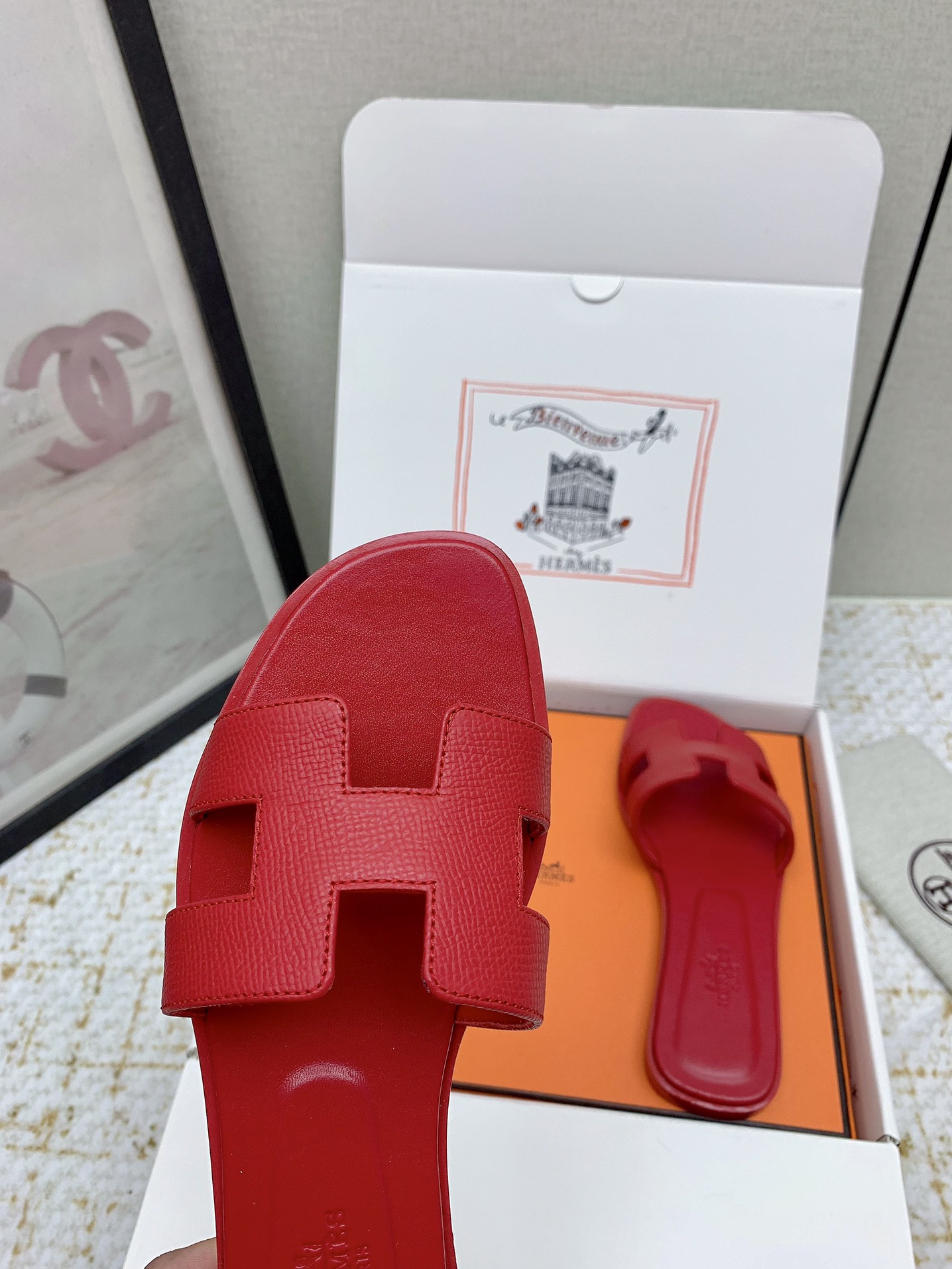 Hermes Oran Red Leather Women's Sandals Slides Designer Summer Shoes 10 i1750233398 7981 4