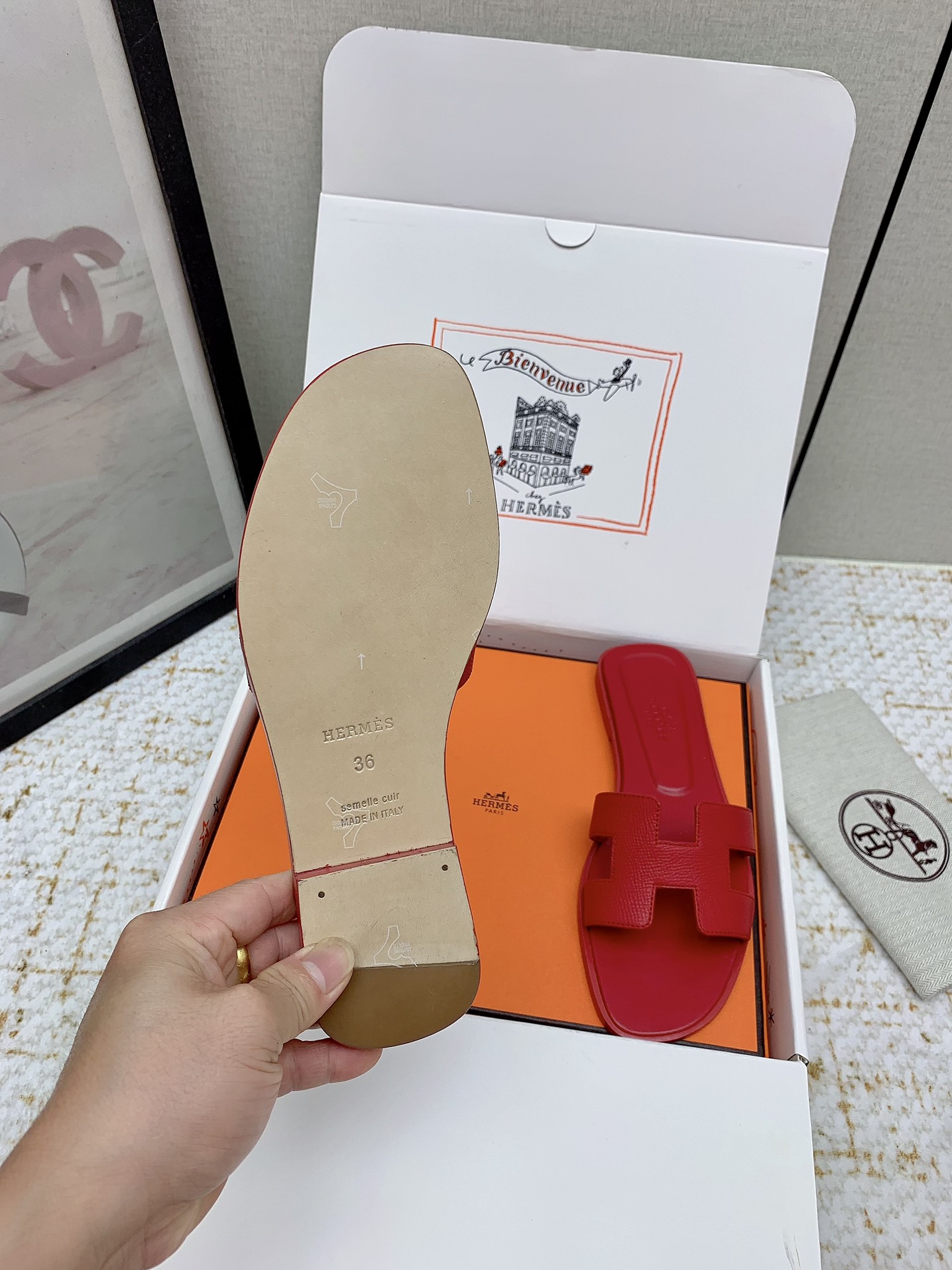 Hermes Oran Red Leather Women's Sandals Slides Designer Summer Shoes 8 i1750233399 4368 8