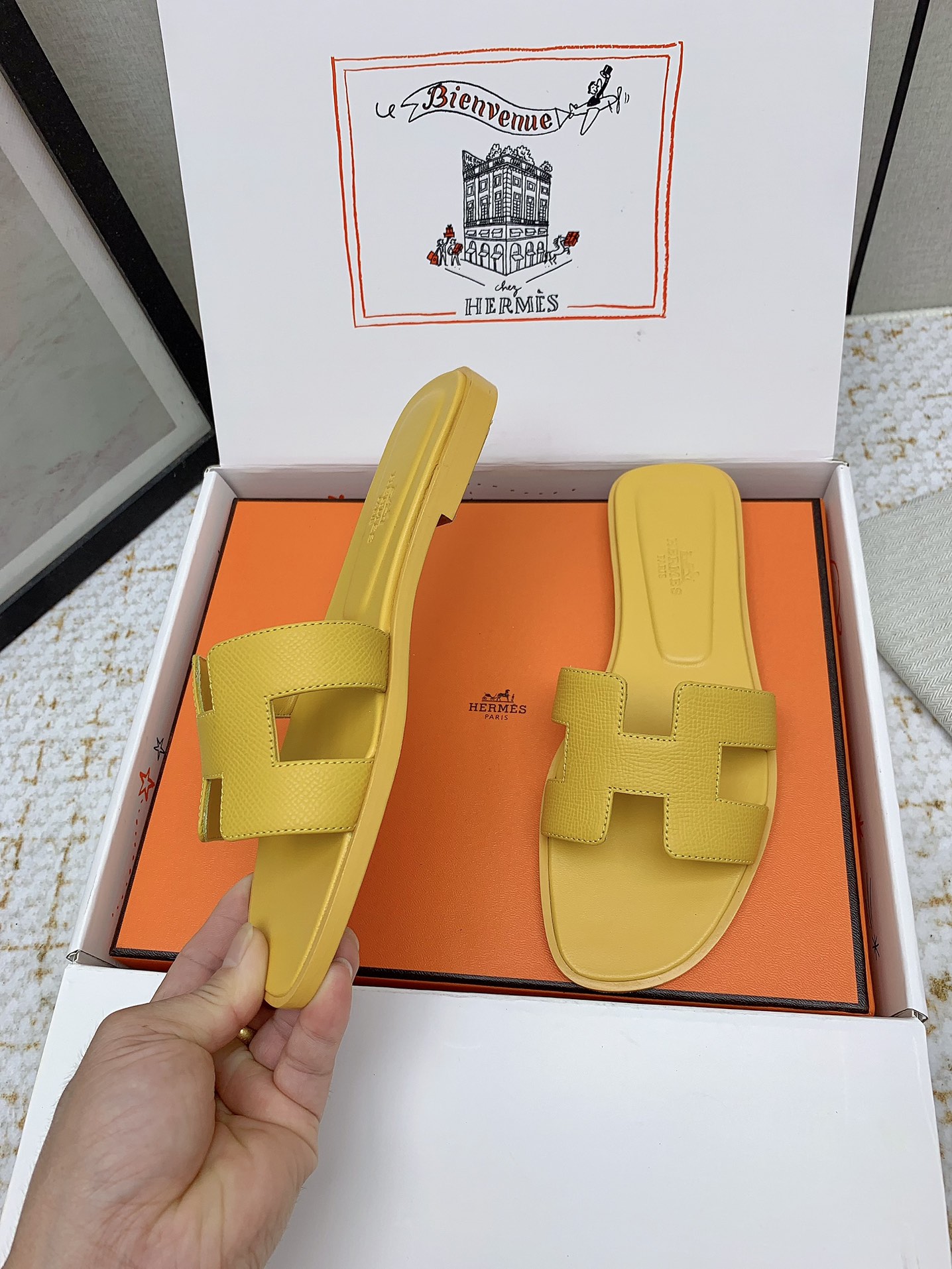 Hermes Oran Sandal - Iconic Style & Comfort, Yellow Leather Slides 4 i1750233496 3617 8
