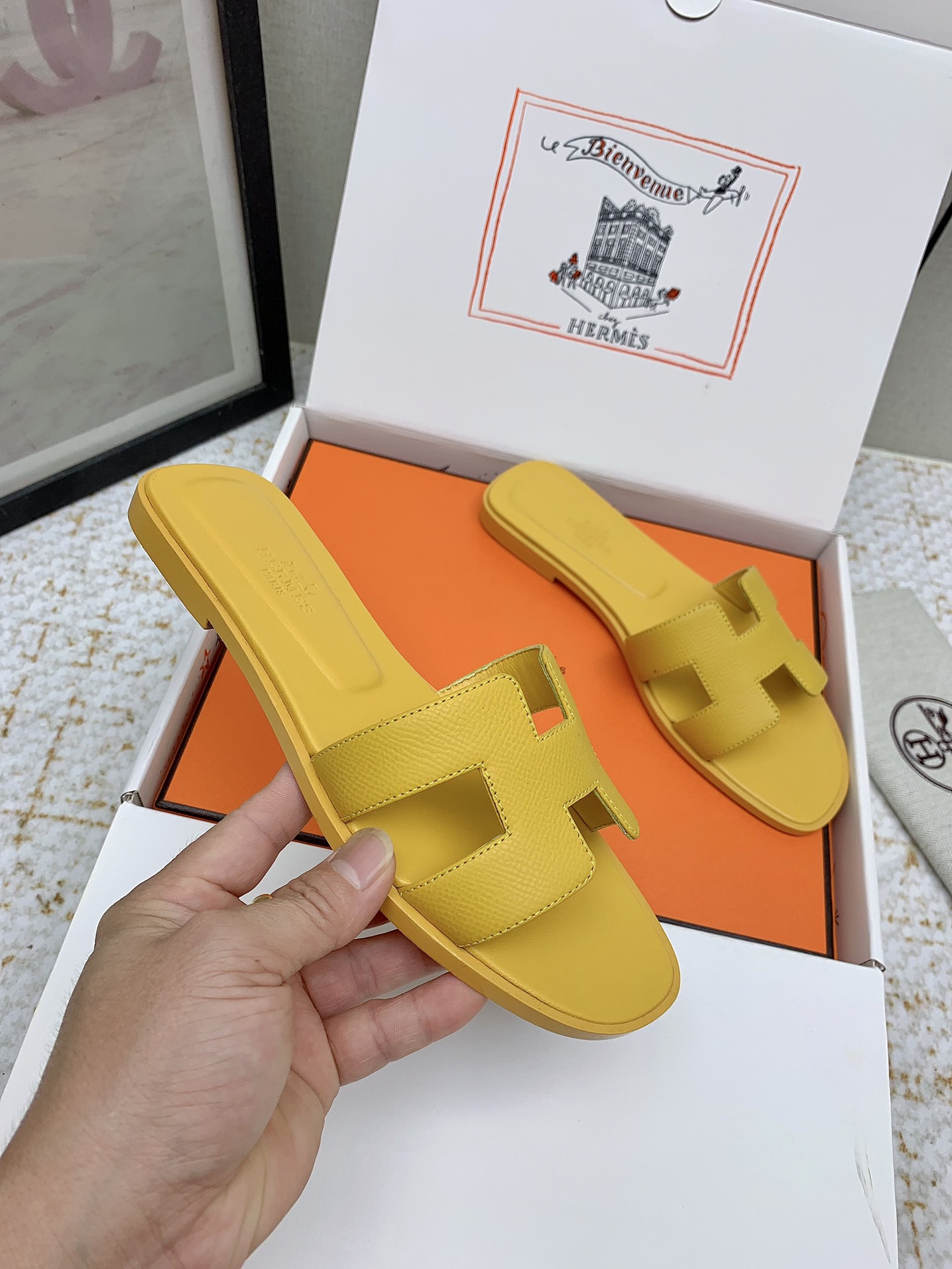 Hermes Oran Sandal - Iconic Style & Comfort, Yellow Leather Slides 5 i1750233496 6808 1