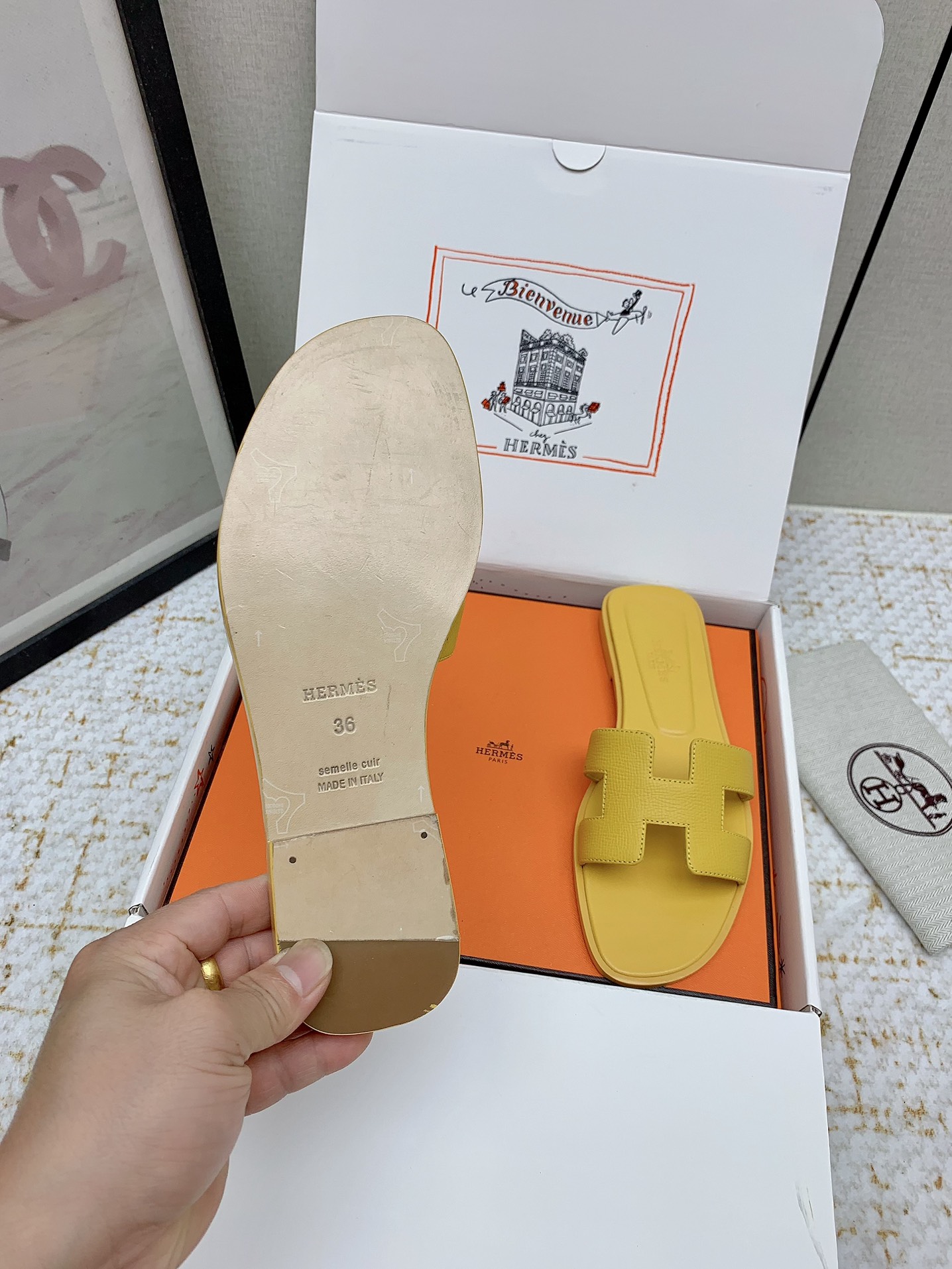 Hermes Oran Sandal - Iconic Style & Comfort, Yellow Leather Slides 7 i1750233496 952 4