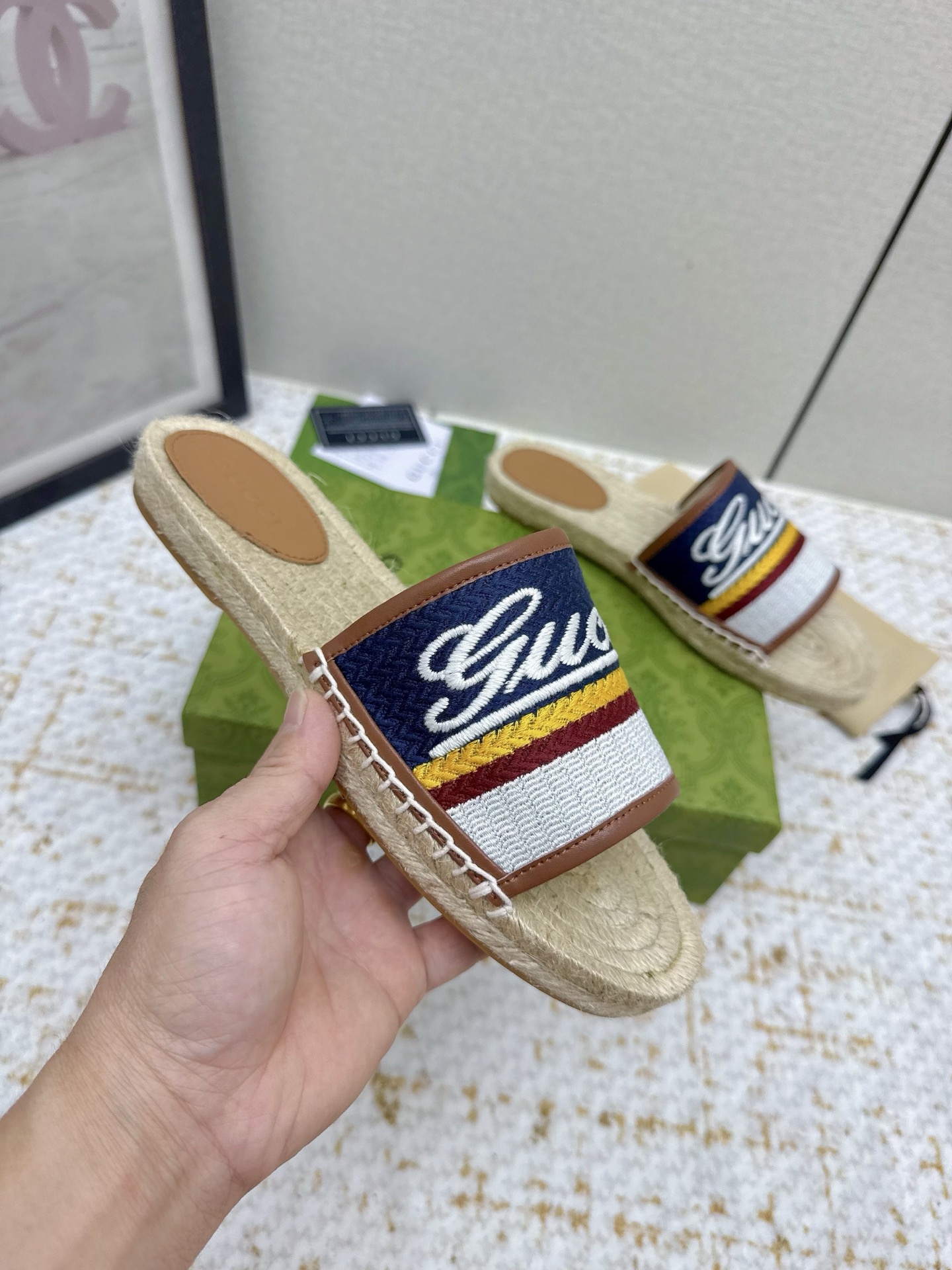 Gucci Women's Espadrille Slides with Embroidered Logo - Stylish and Comfortable 5 i1751856786006 9851 0 4