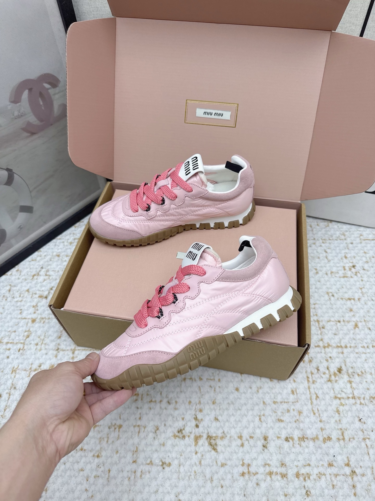 Miu Miu 25SS Spring/Summer Collection Pink Leather Trim Casual Sneakers 6 i1756190648202 6418 0 4