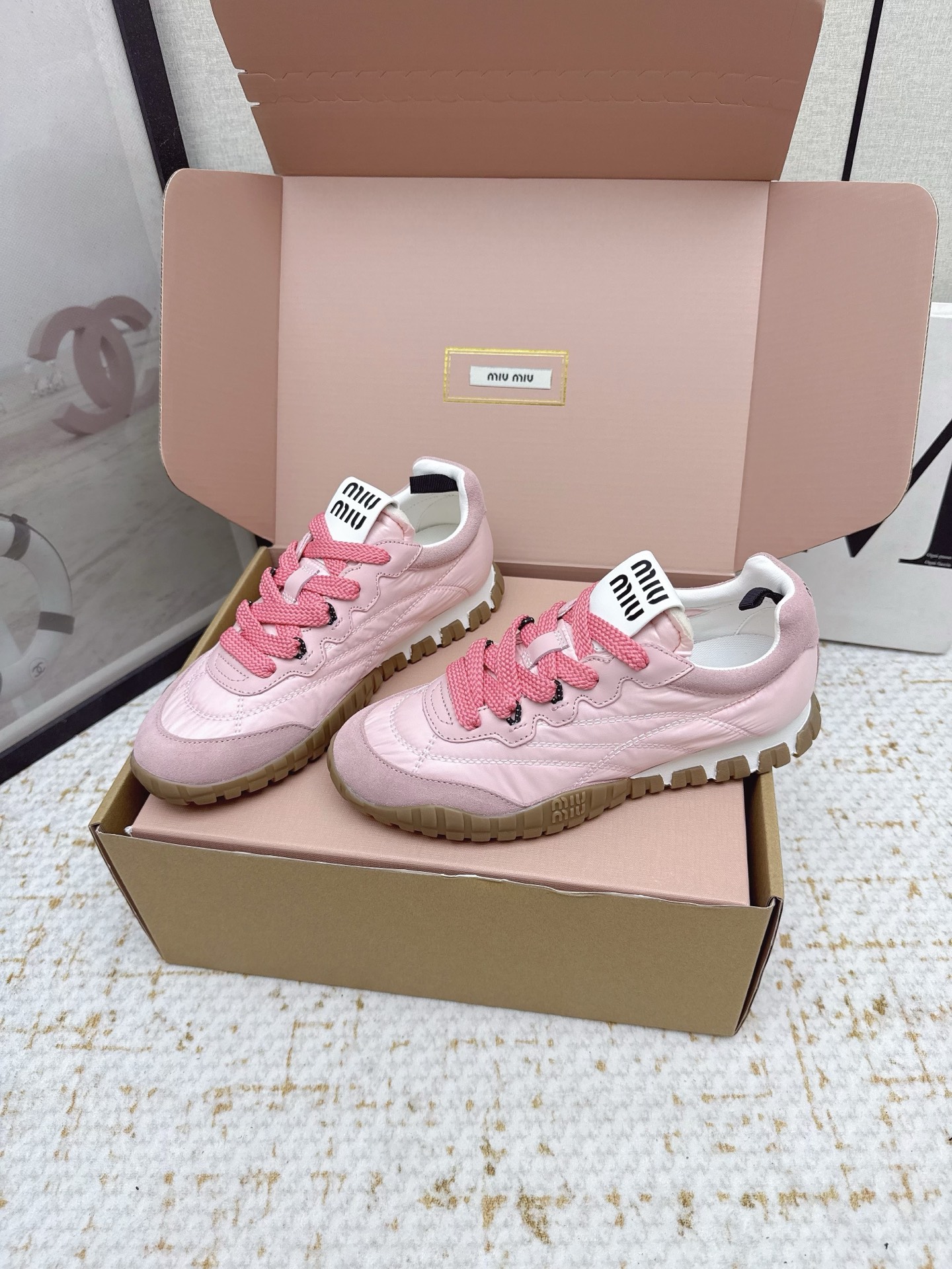 Miu Miu 25SS Spring/Summer Collection Pink Leather Trim Casual Sneakers 4 i1756190648326 35 0 2