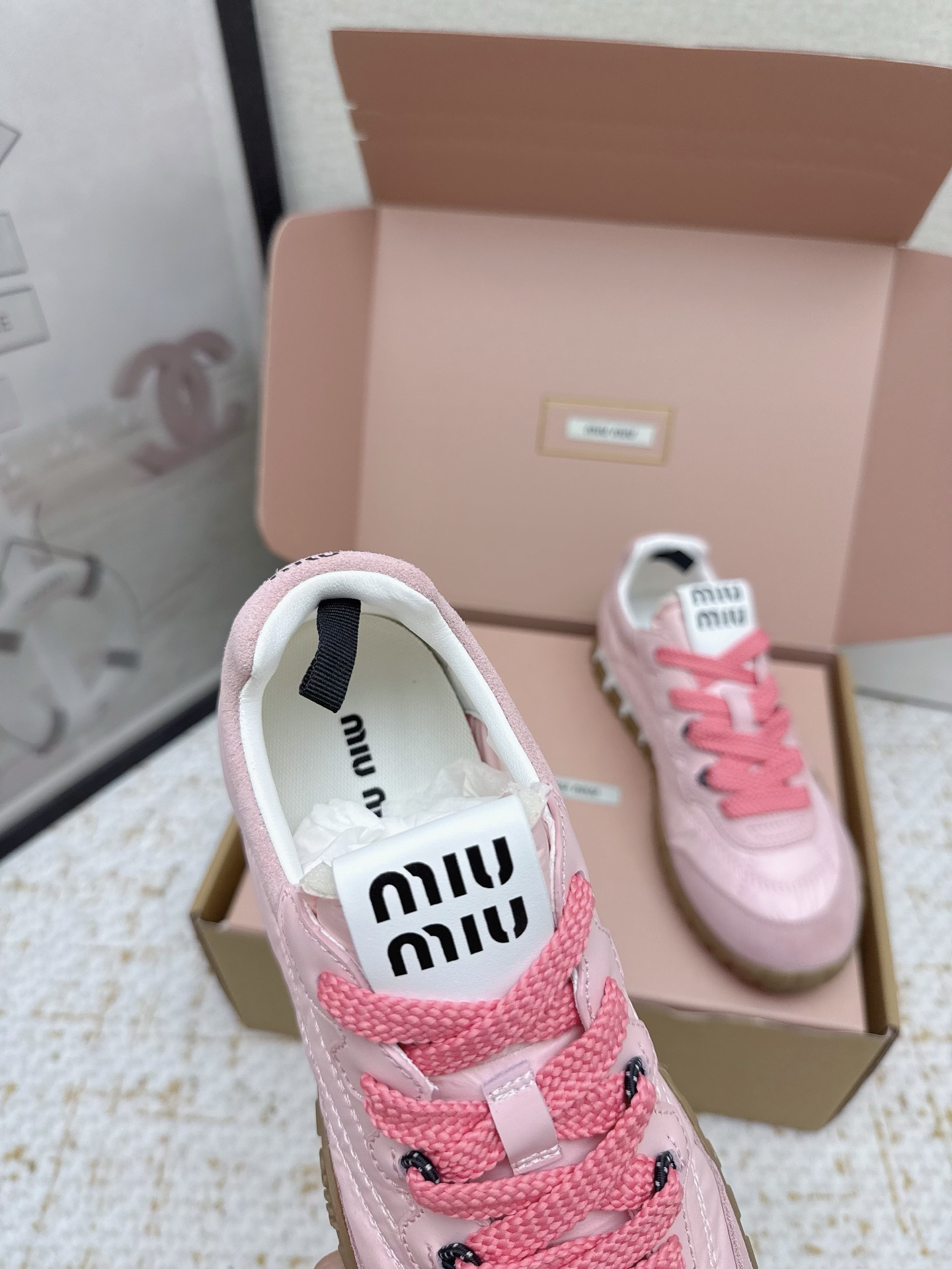 Miu Miu 25SS Spring/Summer Collection Pink Leather Trim Casual Sneakers 8 i1756190649675 3767 0 6