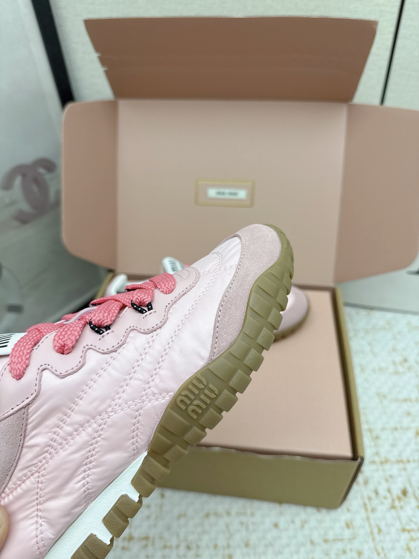 Miu Miu 25SS Spring/Summer Collection Pink Leather Trim Casual Sneakers 10 i1756190649691 8922 0 8