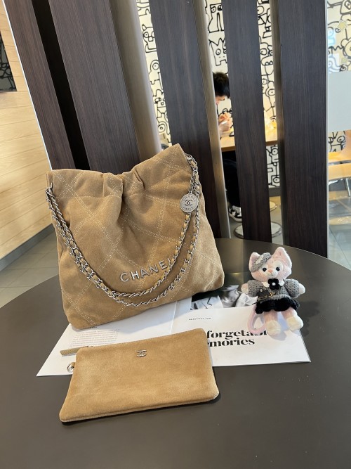Chanel 22 Bag Suede Leather Shoulder Bag with Chain and Rivet Details 1 Chanel 22 Bag Suede Leather Shoulder Bag with Chain and Rivet Details