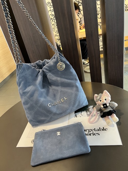 Chanel 22 Bag Suede Calfskin with Rhinestones,Blue, 30 cm 1 Chanel 22 Bag Suede Calfskin with Rhinestones,Blue, 30 cm