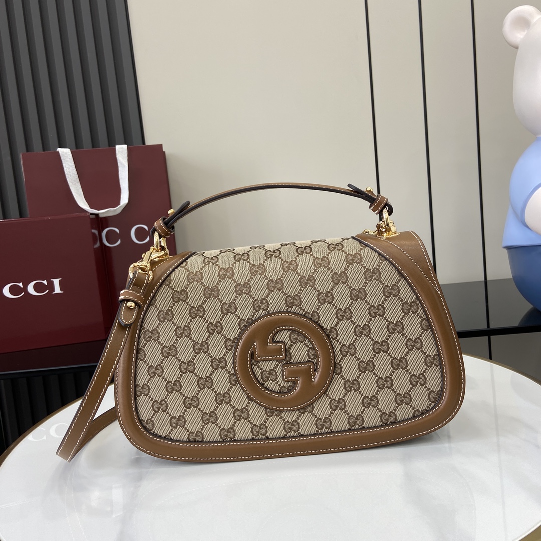 غوتشي Gucci Blondie حقيبة حقيبة يد مشمش البيج بني غامق قماش