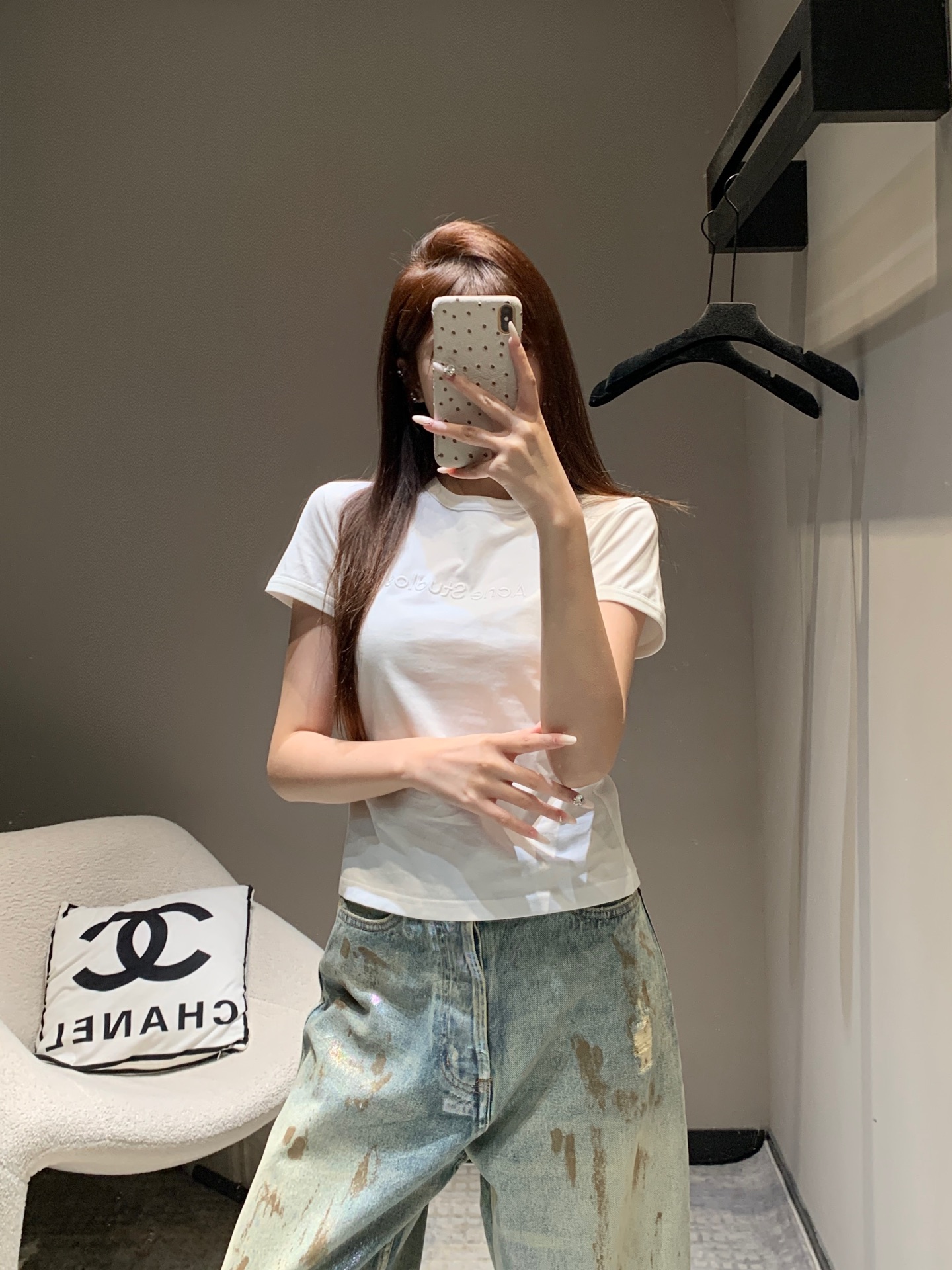 NO:312910,Model number D25022758 ACNE* newest simple and elegant letter logo embroidery logo slim fit short-sleeved T-shirt top!  White, (L size bust 88, sleeve length 16, clothing length 55), acne studios, T-shirt,tees, t-shirt,alexander wang19860909款号D25022758 ACNE*新款 简约气质字母logo刺绣标志修身显短袖t恤上衣！白色,（L码胸围88,袖长16,衣长55）,,acne studios,T-shirt,tees，t-shirt,alexander wang,Women's clothing