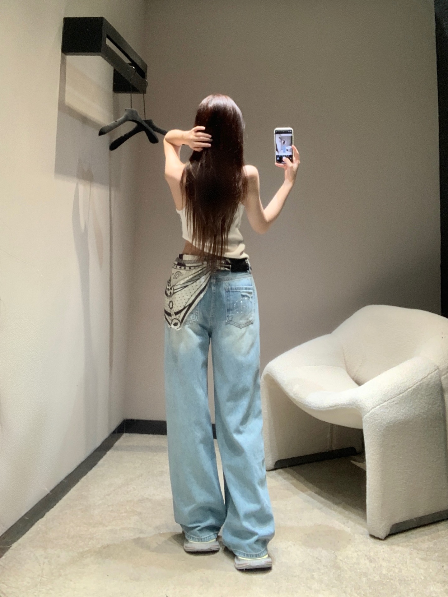 Hermes Denim Jeans with Silk Scarf Detail - Ripped, High-Waisted, Wide Leg 8 i1742460554084 253 0 6