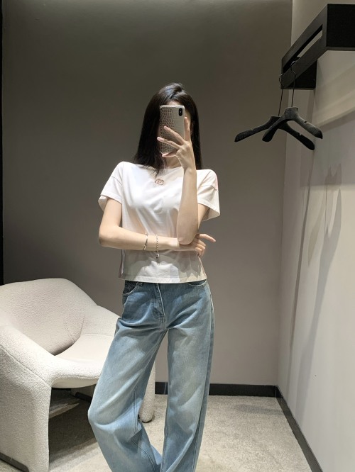 Dior Women's Cotton T-Shirt with Embroidered Logo - Short Sleeve, Relaxed Fit 1 Dior Women's Cotton T-Shirt with Embroidered Logo - Short Sleeve, Relaxed Fit
