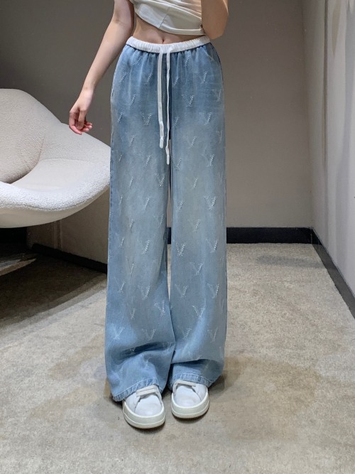 Valentin Women's Light Wash Wide Leg Jeans with Drawstring Waist 1 Valentin Women's Light Wash Wide Leg Jeans with Drawstring Waist