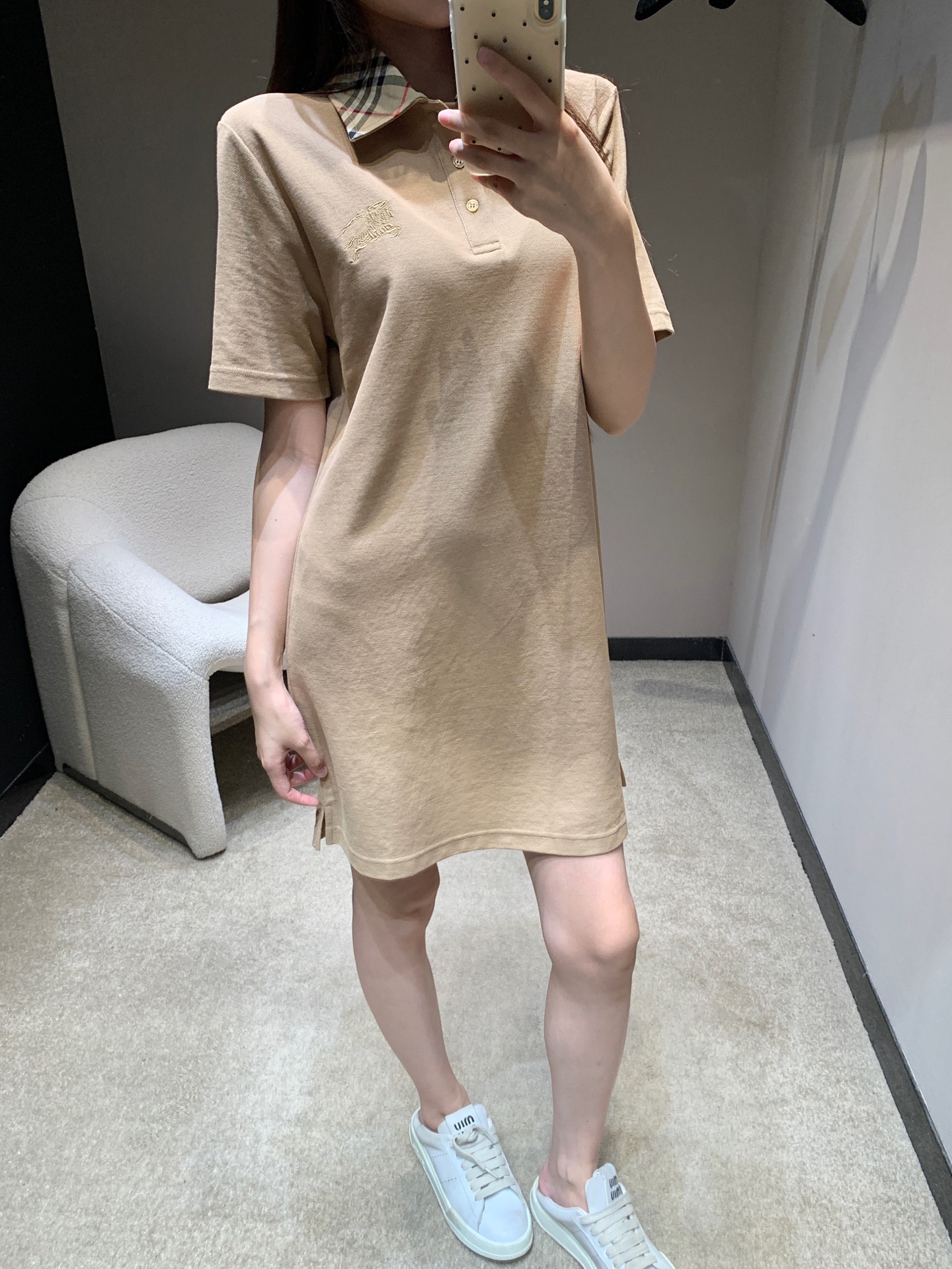 Burberry Women's Beige Polo Dress With Check Collar and Embroidered Logo 2 i1745490745178 3615 0 3