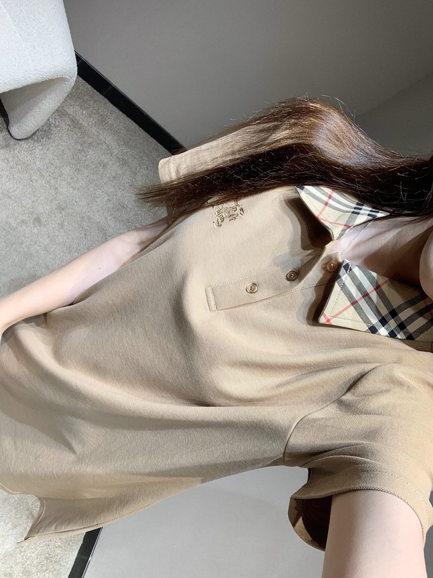 Burberry Women's Beige Polo Dress With Check Collar and Embroidered Logo 5 i1745490745643 4362 0 5