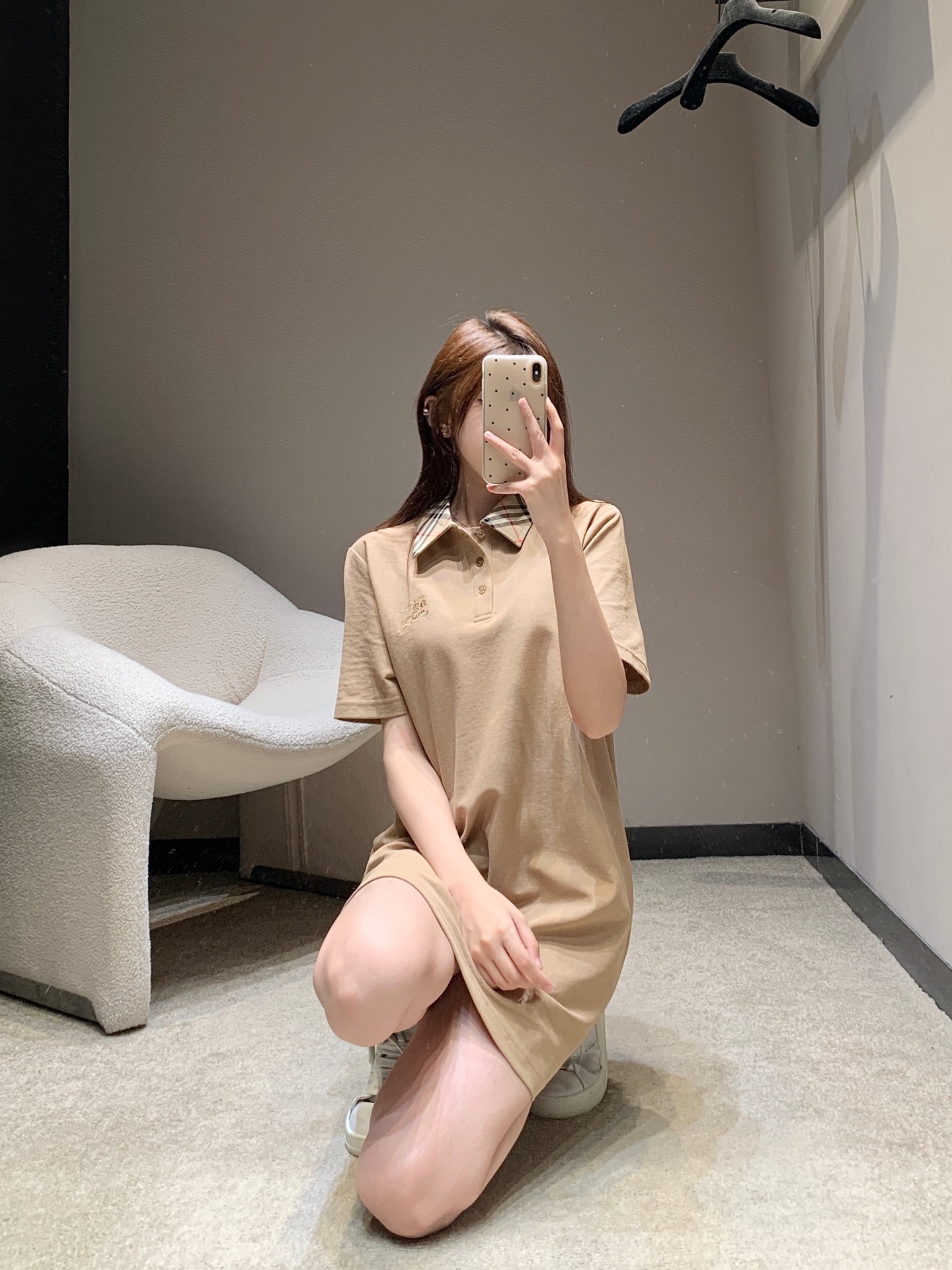 Burberry Women's Beige Polo Dress With Check Collar and Embroidered Logo 9 i1745490746550 2871 0 7