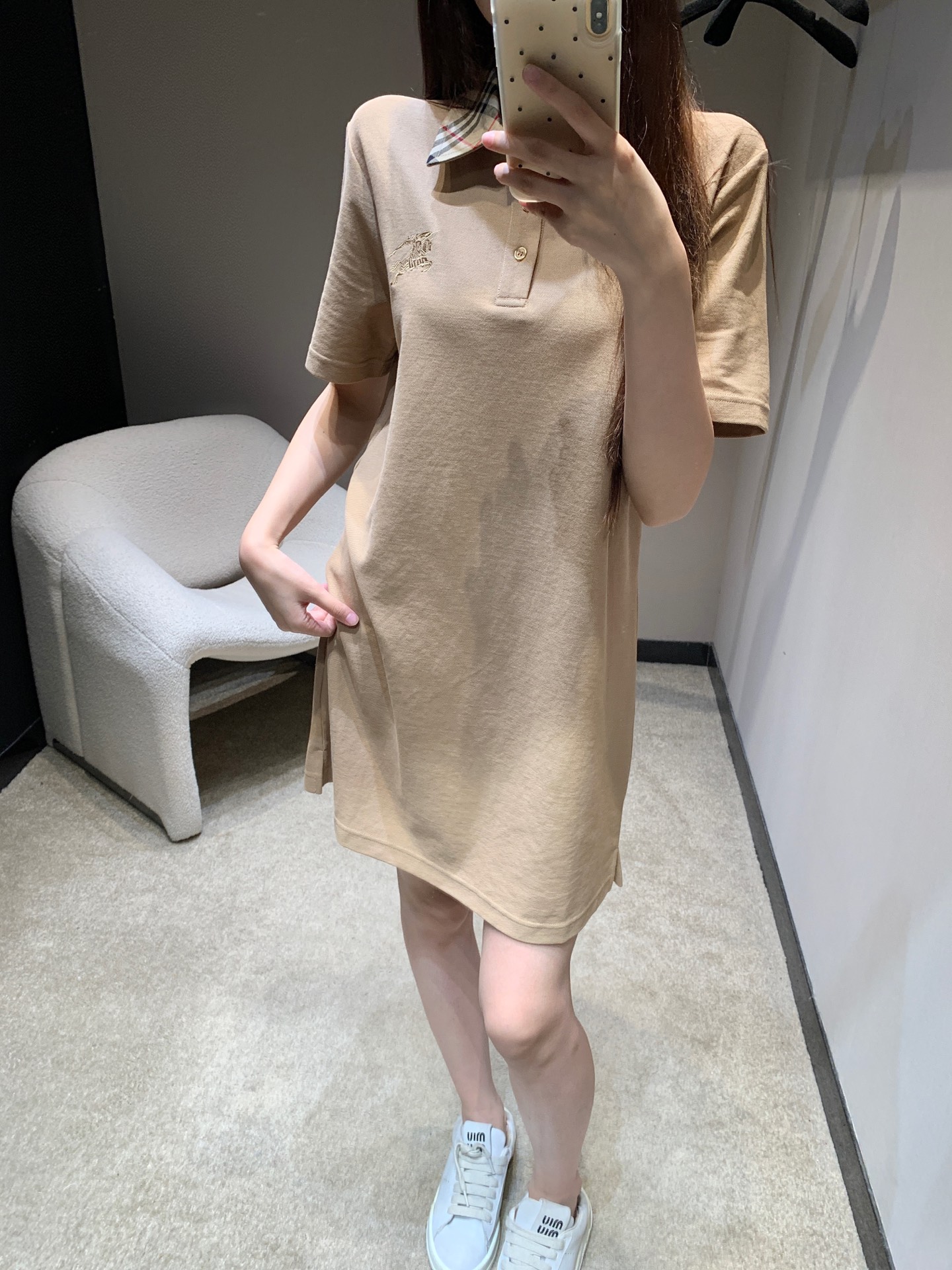 Burberry Women's Beige Polo Dress With Check Collar and Embroidered Logo 8 i1745490746649 6240 0 4