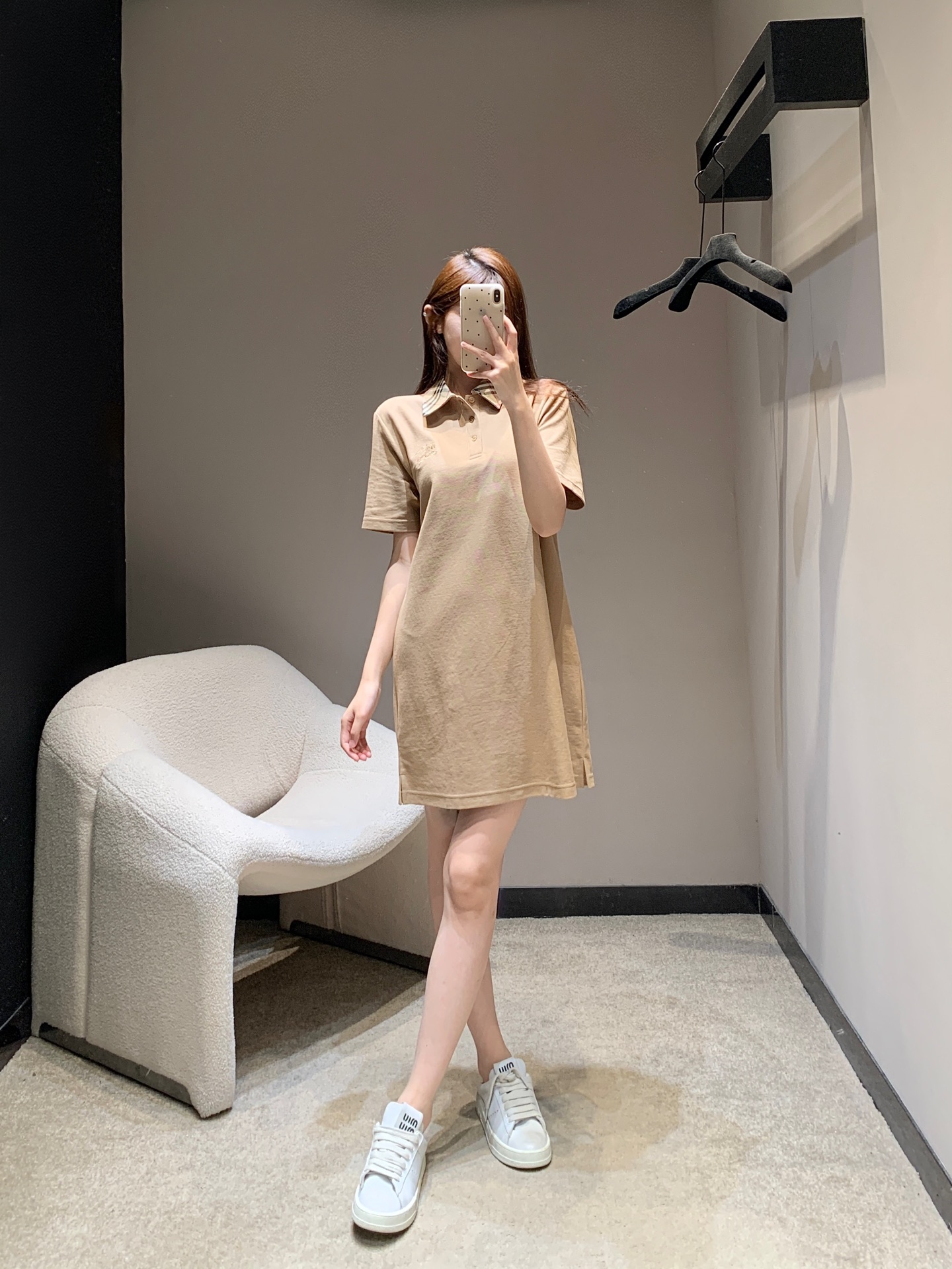 Burberry Women's Beige Polo Dress With Check Collar and Embroidered Logo 4 i1745490746685 9482 0 8