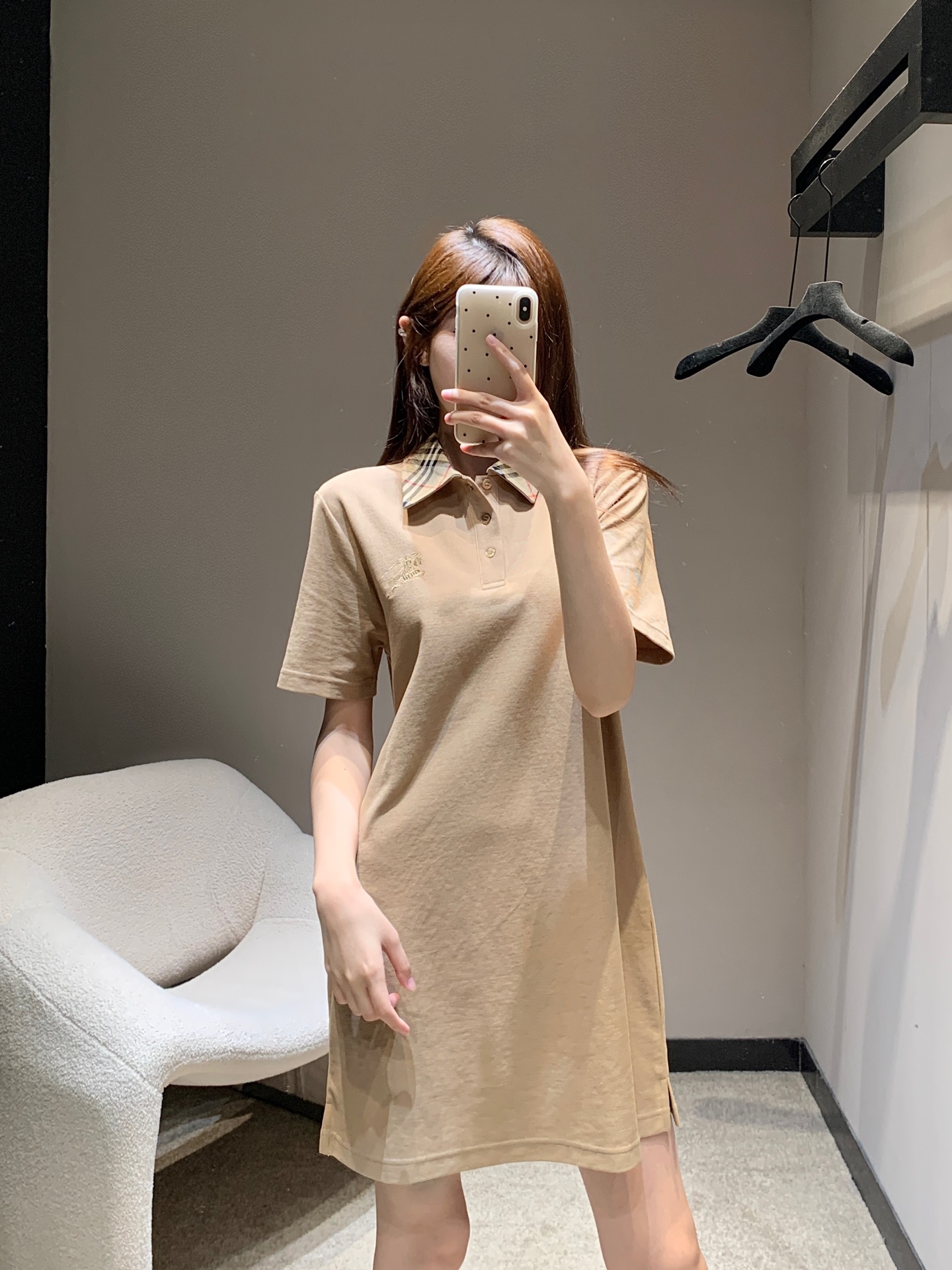 Burberry Women's Beige Polo Dress With Check Collar and Embroidered Logo 3 i1745490746708 7090 0 1