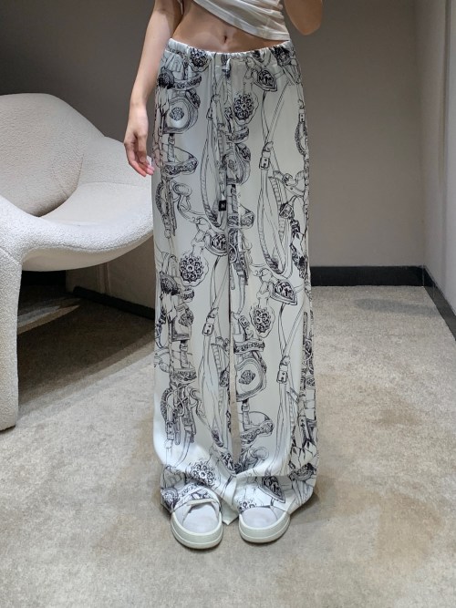 Hermes 25SS Spring/Summer Printed Drawstring Casual Pants for Women 1 Hermes 25SS Spring/Summer Printed Drawstring Casual Pants for Women