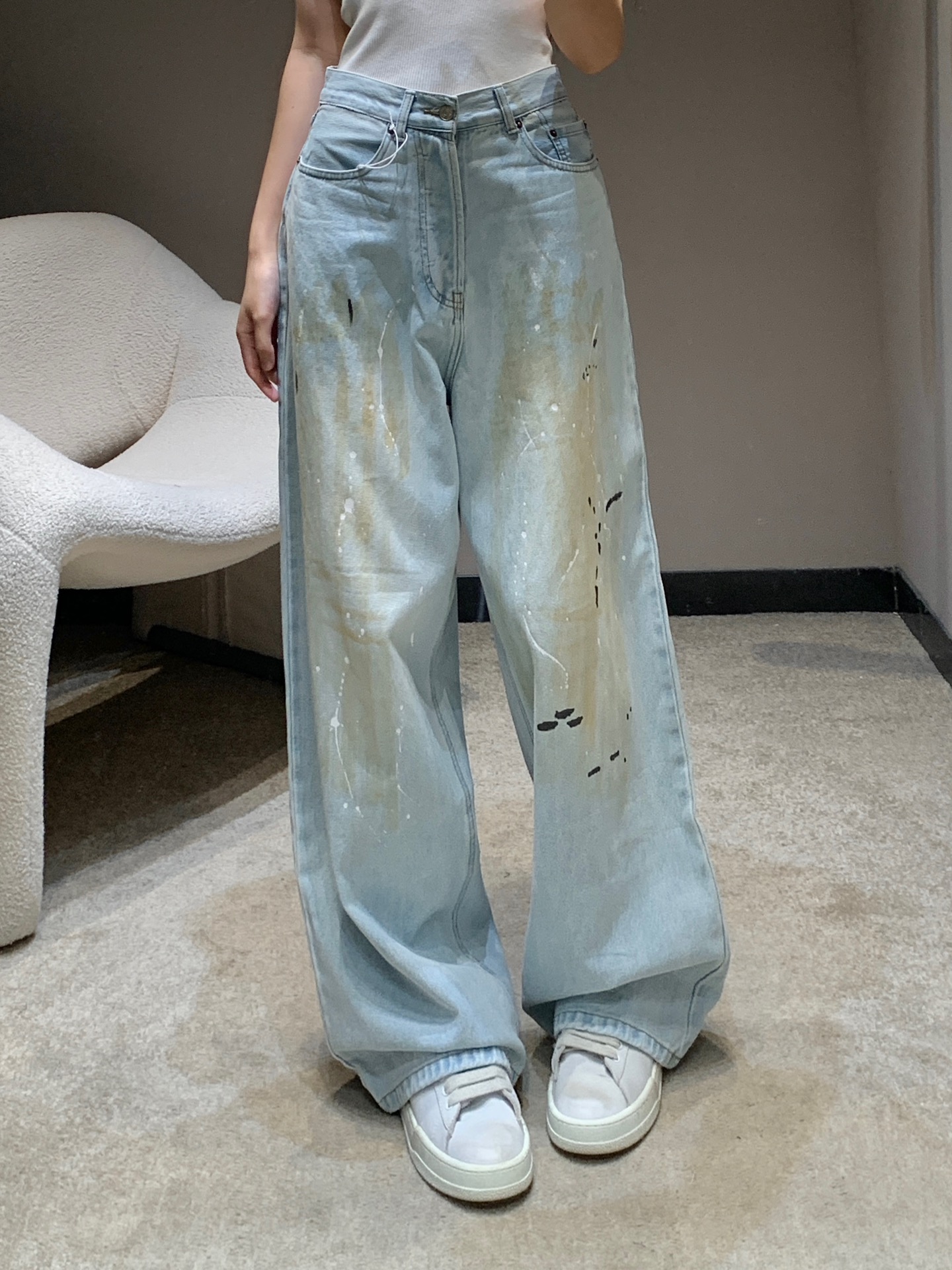NO:412376,Acne Studio*s 25Ss Spring and Summer New Style Retro Splashing Ink Loose Straight Wide Leg Pants | Exclusive High-end Production!  The trouser body washes and fades, the visual effect is super pleasing to the eye, like a work of art, the perfect version of the wash is also invincible for the old sand washing, graffiti splashing ink paint and smudge printing!  The well-deserved model king!  !  S/M/L, acne studios, alexander wang19860909Acne Studi*s 25Ss春夏新款 复古泼墨宽松直筒阔腿裤丨独家高版出品！裤身水洗做旧褪色工艺,视觉效果超级养眼吸睛,犹如艺术品一般,完美版型洗水颜色也是无敌做旧砂洗涂鸦泼墨油漆晕染印花！当之无愧的版型王！！现货发售S/M/L,,acne studios,alexander wang,Women's clothing