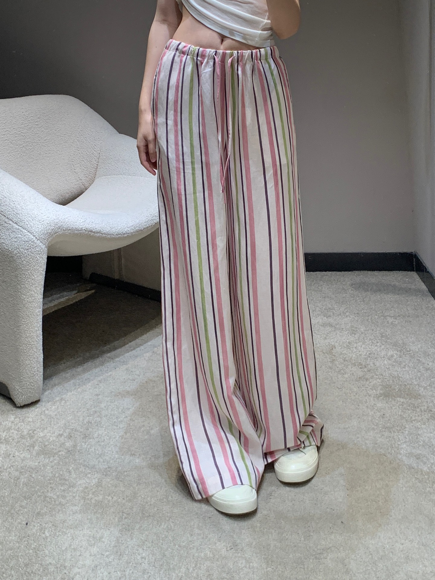 Celine Striped Cotton-Linen Lounge Pants | Drawstring Waist | Versatile Style