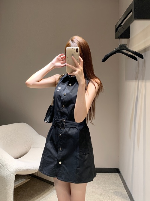 Dior Sleeveless Denim Dress with Bee Embroidery and Belted Waist 1 Dior Sleeveless Denim Dress with Bee Embroidery and Belted Waist