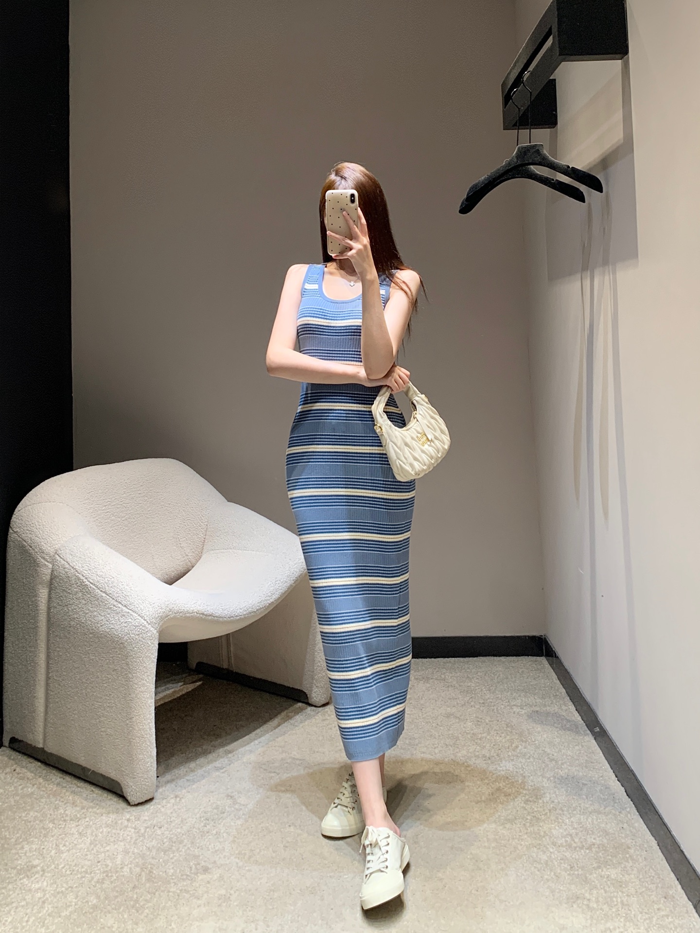 Prada Striped Ribbed Knit Sleeveless Midi Dress | Summer Essential