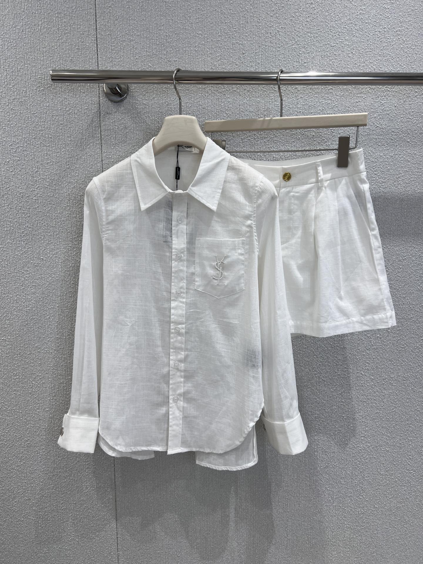High-Quality Women’s Suit: Saint Laurent 25SS Spring/Summer Collection, Embroidered Shirt + Shorts Suit