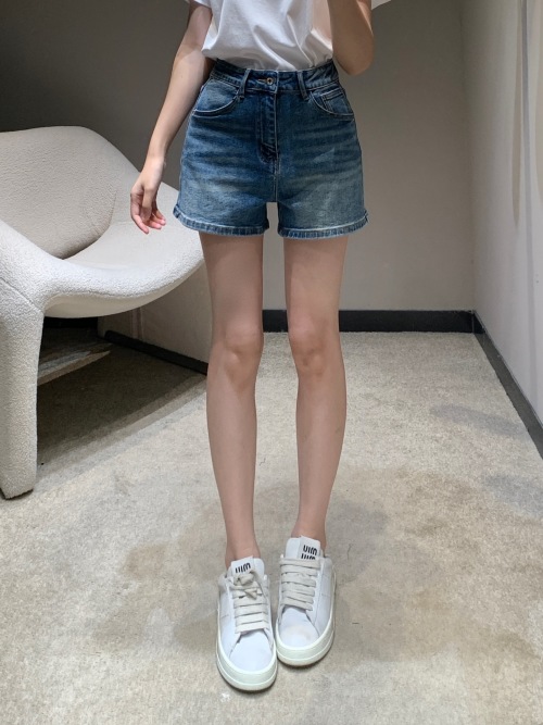 Loewe Women's Denim Shorts with Logo Print - Slim Fit, Comfortable Cotton 1 Loewe Women's Denim Shorts with Logo Print - Slim Fit, Comfortable Cotton