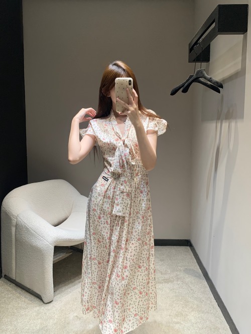 Miu Miu Floral Print V-Neck Tie Waist Midi Dress 1 Miu Miu Floral Print V-Neck Tie Waist Midi Dress