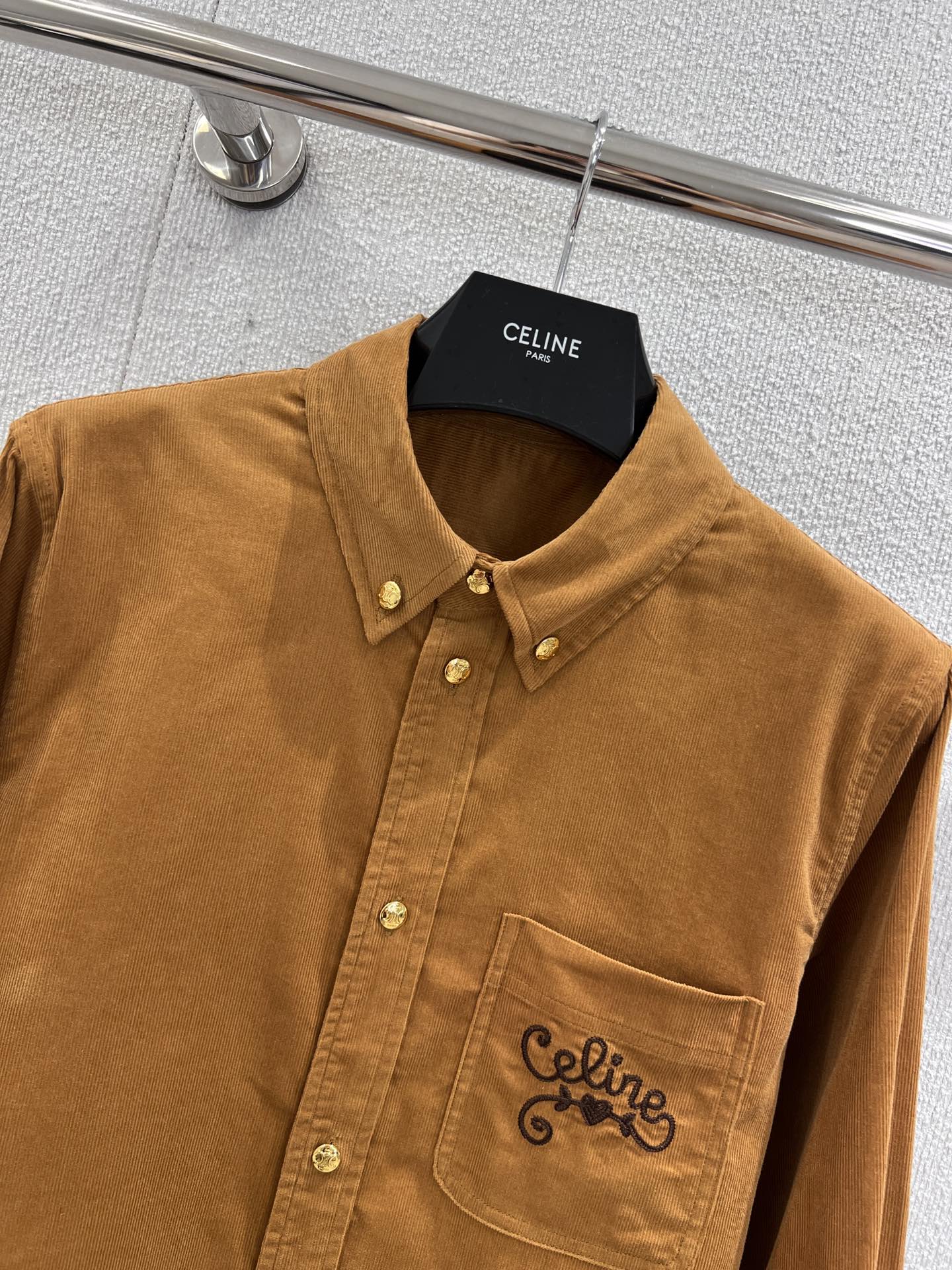 Celine Brown Embroidered Pocket Short Shirt - Chic Fall Style 4 i1754463749 6469 0