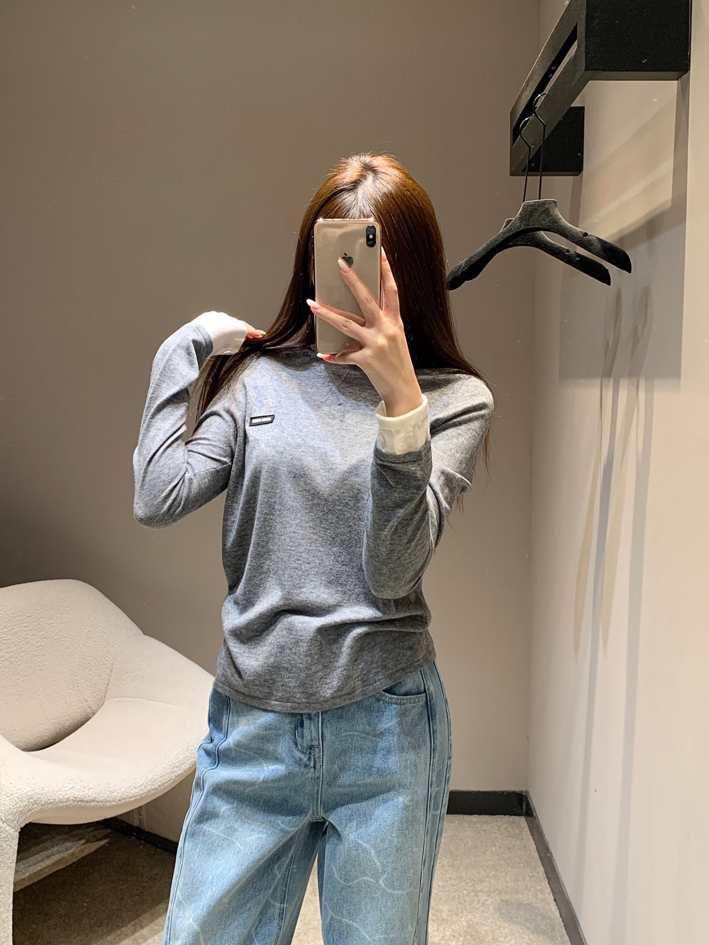 Miu Miu Women's Long Sleeve Wool Blend Layered Look T-Shirt