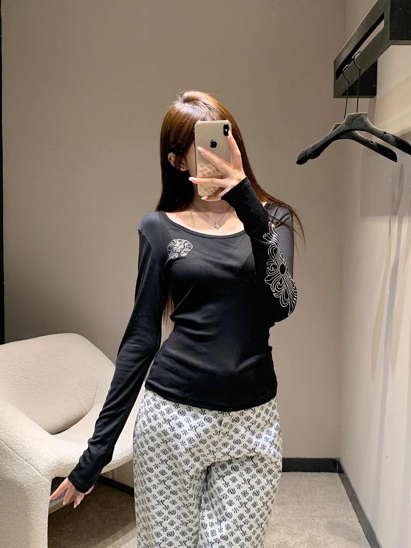 Chrome Hearts Long Sleeve T-Shirt with Rhinestone Detailing - Chic & Comfortable