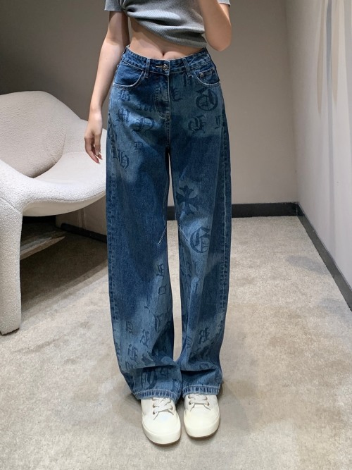 Chrome Heart 25Fw Gothic Letter Print High Waist Wide Leg Jeans 1 Chrome Heart 25Fw Gothic Letter Print High Waist Wide Leg Jeans