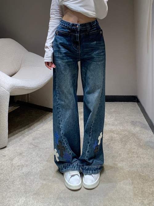 Chrome Hearts Cross Patchwork Wide Leg Denim Jeans Y2K Style Pants 1 Chrome Hearts Cross Patchwork Wide Leg Denim Jeans Y2K Style Pants