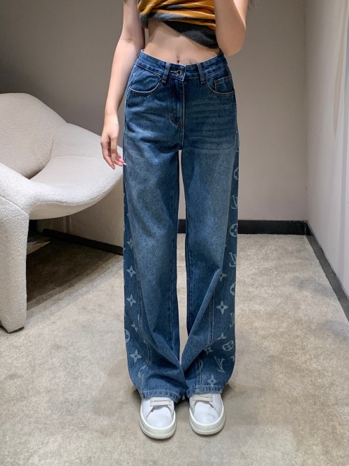 Louis Vuitton Women's Denim Wide Leg Jeans With Monogram, Blue, S/M/L 4 Louis Vuitton Women's Denim Wide Leg Jeans With Monogram, Blue, S/M/L