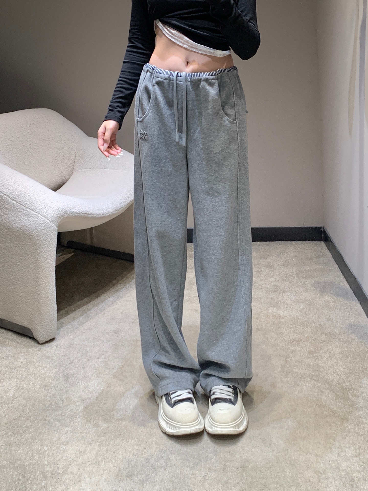 Miu Miu Terry Cloth Lounge Pants with Embroidered Appliqué Logo