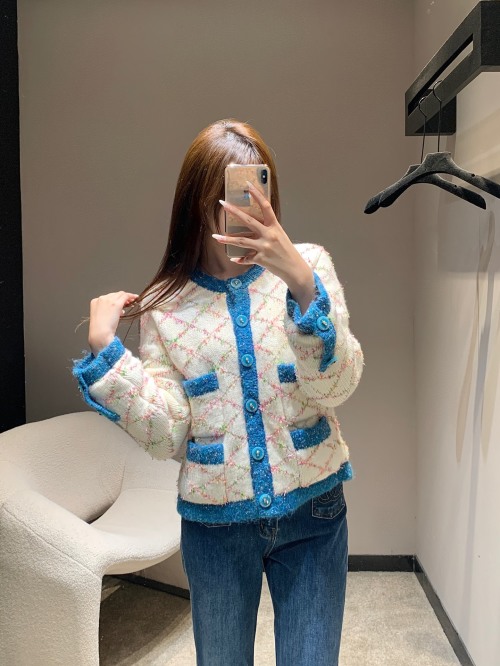 Chanel Inspired Color Block Diamond Knit Cardigan Luxury Handmade Jacket 1 Chanel Inspired Color Block Diamond Knit Cardigan Luxury Handmade Jacket