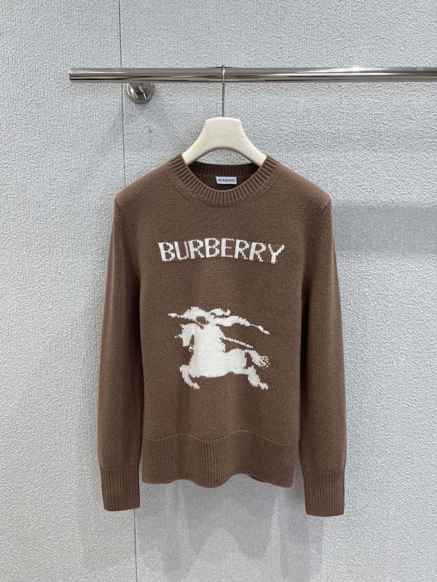 Burberry Wool-Cashmere Knit Sweater with Equestrian Knight Emblem