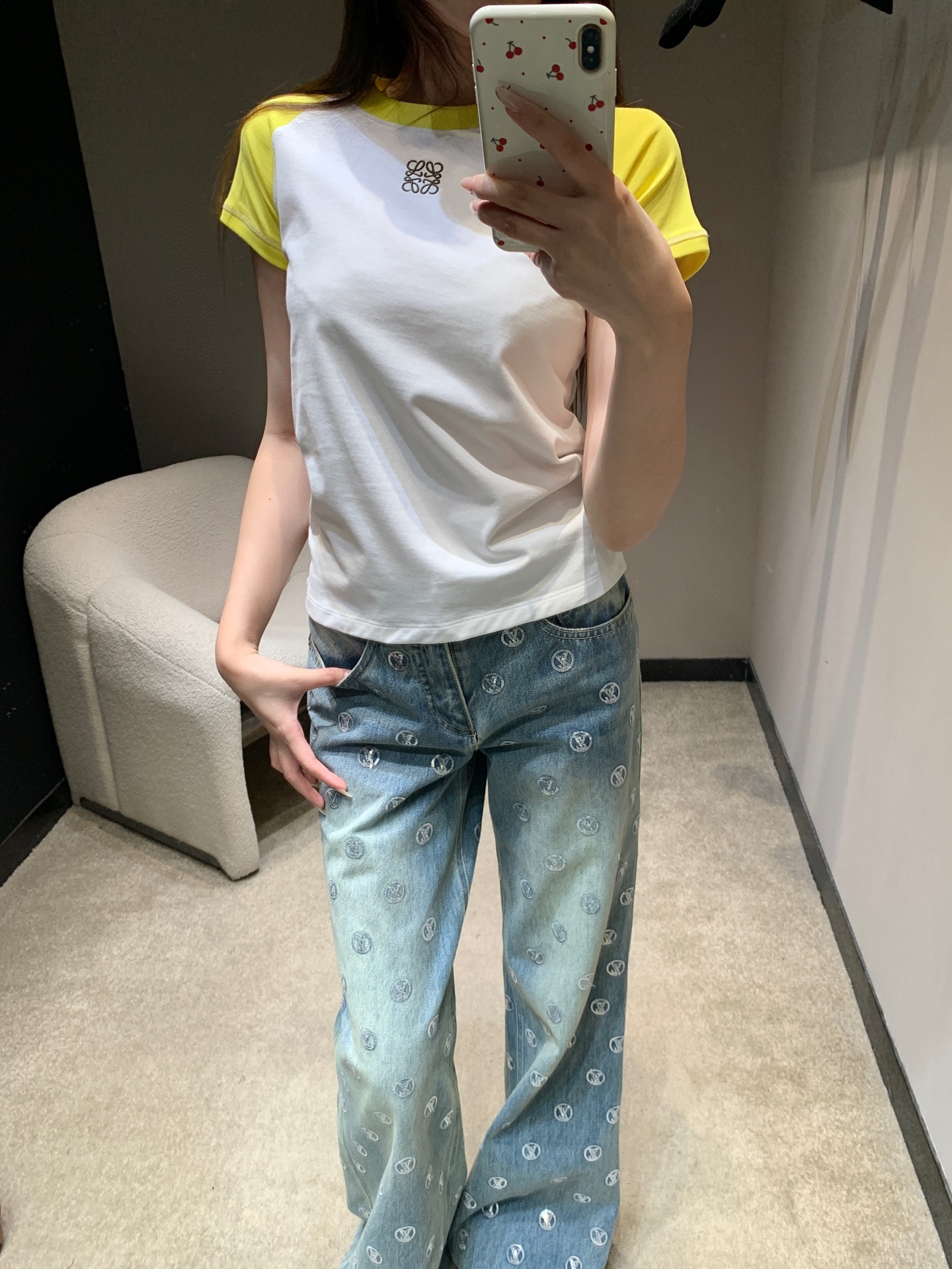 로에베 컬러 블록 자수 반팔 티셔츠 26 SS 상세 이미지 2