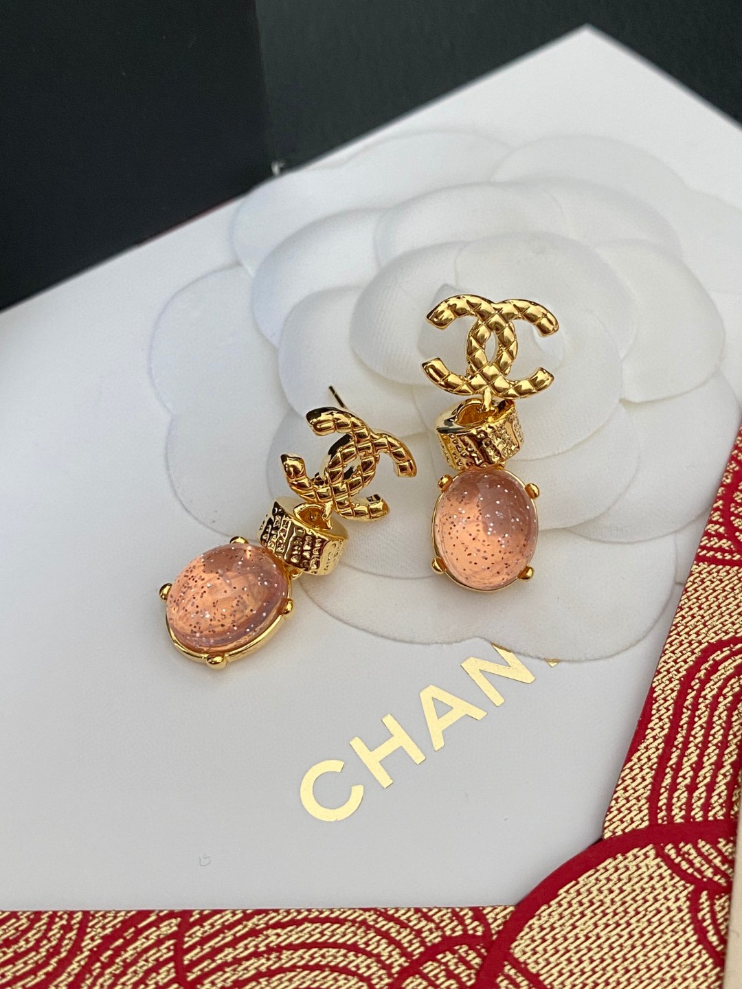 Chanel Jewelry Earring Pink Engraving